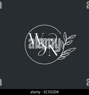 Hochzeitsmonogramm Initial WN Design in einem eleganten und minimalistischen Stil mit kreisförmigen Linien und grünen Ästen Vektorgrafik Stock Vektor