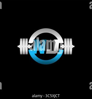Fitness Gym Logo Initial Letter NJ mit Hantel und Circle Vektor Grafik Stock Vektor