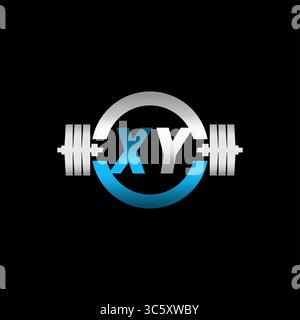 Fitness Gym Logo Anfangsbuchstabe XY mit Hantel und Kreisvektorgrafik Stock Vektor