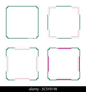 Einfacher linearer Rahmen. Dekorative quadratische Ecken. Farbige Akzentbalken. Klare geometrische Konstruktion. Stock Vektor