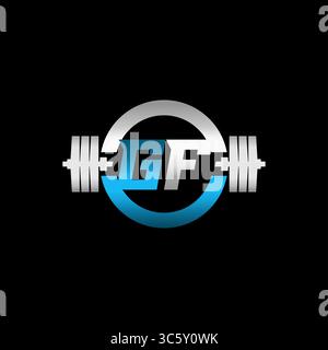 Fitness Gym Logo Anfangsbuchstabe GF mit Hantel und Kreisvektorgrafik Stock Vektor