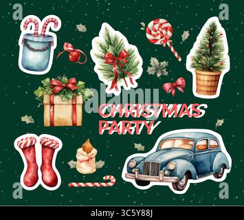 Fröhliche Elemente für die Weihnachtsfeier und wunderschöne Dekorationen für eine festliche Feier Stock Vektor