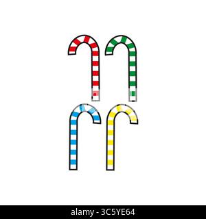 Zuckerstangen paarweise. Süße, gestreifte Leckereien. Dessert-Symbol für Feiertage. Farbenfroher verdrehter Vektor. Stock Vektor