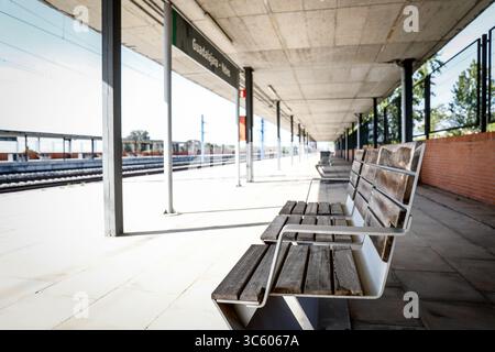 April 2020, Yebes, GUADALAJARA, SPANIEN: Detail des AVE-Bahnhofs Yebes während der COVID-19-Pandemie am 24. April 2020 in Madrid, Spanien (Kreditbild: © Oscar J. Barroso/AFP7 Via ZUMA Wire) Stockfoto
