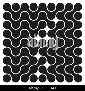 Abstraktes gekrümmtes Muster. Monochromes Labyrinthraster. Organische Form Vektor. Ineinandergreifende Linienstruktur. Stock Vektor