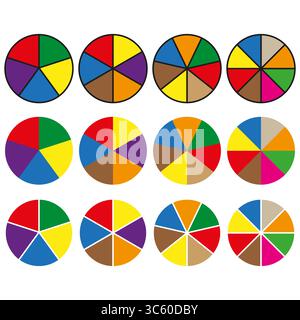 Bunte Tortendiagramme. Segmentierte Kreiselemente. Datenvisualisierungsvektor. Business Infografik. Stock Vektor