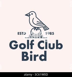 Minimalistisches Golf Club Logo mit Vogel und Ball – Vintage Birdie Sports Emblem Stock Vektor