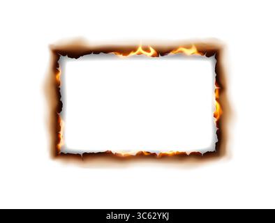Abbildung eines brennenden Rahmens mit leuchtenden Flammen auf weißem Hintergrund. Das Feuer erzeugt einen intensiven, dramatischen Effekt, der die Zerstörung und die Zerstörung betont Stock Vektor