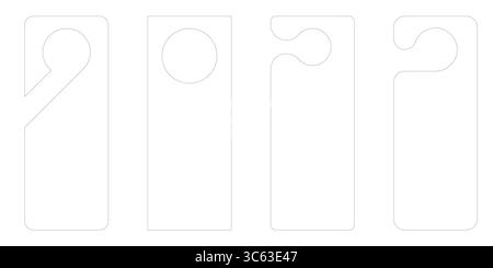 Set mit Symbolen für Hoteltüraufhänger mit ausgestanzten Papieretiketten für Zimmerservice oder nicht stören. Flache Vektorformen mit Knopfhaken. Etikettenvorlage Stock Vektor