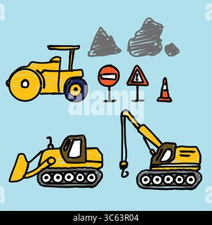 Baufahrzeuge Kritzelvektorsatz Stock Vektor