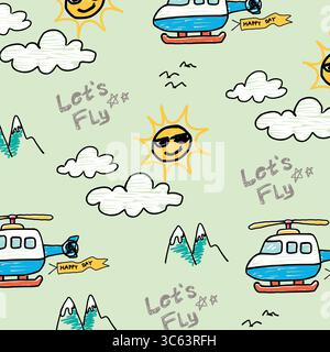 Helikopter Fly Doodle Cartoon Set 03 Stock Vektor