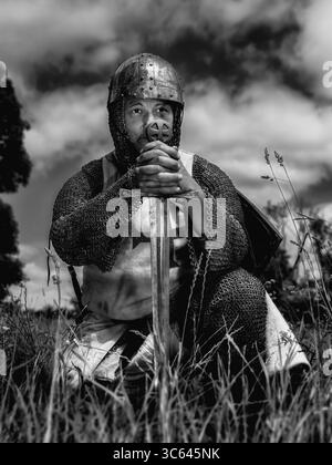 Ein Mann, der als Templer gekleidet ist, Dänemark Stockfoto