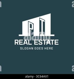 Anfängliches PI-Logo für Immobilien mit einfacher Gebäudesymbol-Design-Ideen-Vektorgrafik Stock Vektor
