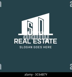 Ursprüngliches SD-Logo für Immobilien mit einfacher Gebäudesymbol-Design-Vektorgrafik Stock Vektor