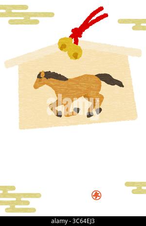 Neujahrskarte im japanischen Stil für das Jahr 2026, das Jahr des Pferdes, Pferdeema - Übersetzung: Pferd Stock Vektor