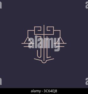 Initial Letter JL Logo mit Skala of Justice luxuriöser geometrischer Design-Stil Vektorgrafik Stock Vektor