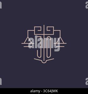 Initial Letter JO Logo mit Skala der Gerechtigkeit luxuriöse geometrische Design Stil Vektorgrafik Stock Vektor