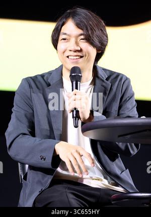 Yokohama, Japan. 31. Juli 2025. Der japanische Quizspieler und CEO von QuizKnock Takushi Izawa spricht am Donnerstag, den 31. Juli 2025, auf der dreitägigen Tagung des japanischen E-Commerce-Giganten Rakuten AI Optimismus in Yokohama, einem Vorort Tokios. (Foto: Yoshio Tsunoda/AFLO) Stockfoto