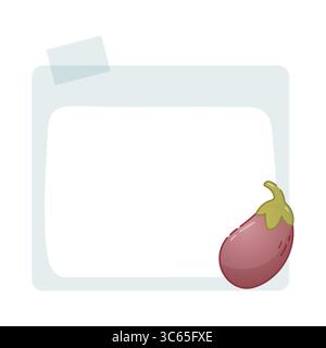Einfache blaue Haftnotiz mit Auberginen in der unteren Ecke. Perfekt für Rezeptplaner, vegetarische Themen oder Essensnotizen. Stock Vektor