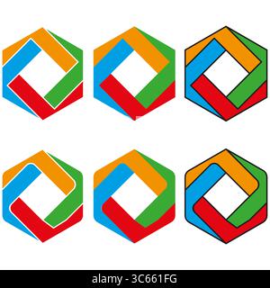 Ineinander greifende Sechskantformen. Buntes Verbindungsemblem. Abstrakter Logo-Vektor. Geometrische Mustergrafik. EPS 10. Stock Vektor