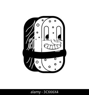 Lustige Sushi-Zeichentrickfigur mit einem lächelnden Gesicht, perfekt für Illustrationen japanischer Speisen, Kindermenüs und verspieltes kulinarisches Branding. Stock Vektor