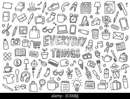 Zusammenstellung von Symbolen für den Alltag. Vektorgrafik einfache Illustration Icon Set für Web, T-Shirt Design, andere grafische Design Verwendung Stock Vektor
