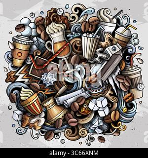 Kalter Kaffee Kritzelei-Zeichentrickfilm lustige Illustration Stock Vektor