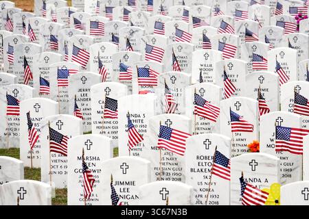 Mai 2020, Memphis, Tennessee, USA: WILBERT COLEMON, 87 besucht ein Veteran des koreanischen Konflikts den Friedhof am Montag, den 18. Mai 2020. Jedes Grab wurde auf dem West Tennessee State Veterans Cemetery in Memphis, Tennessee, mit einer Flagge versehen. Auf dem Friedhof findet keine Gedenkfeier statt, da es wegen COVID 19 Bedenken gibt. "'dieser Friedhof wurde 1992 eröffnet, was vor 28 Jahren war, und dies wird das erste Jahr sein, in dem es keine geplante Veranstaltung geben wird, um diejenigen zu ehren, die so viel gegeben haben." Sagte James Lindsey, Direktor des Friedhofs. (Kreditbild: © Karen Foc Stockfoto