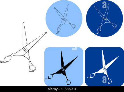 Schriftzug des Schere-Salon. Abbildung der grafischen Vektorfarbe. Silhouettenzeichen für Logo, Druck, Comics, Mode, Pop Art, Boards, Design, Aufkleber, DE Stock Vektor