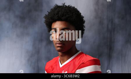 26. November 2019, Deerfield Beach, FL, USA: Jacolby George, ein 4-Sterne-Empfänger von Floridas Plantation High School hat sein mündliches Engagement für die University of Miami bekannt gegeben. (Kreditbild: © TNS via ZUMA Wire) Stockfoto