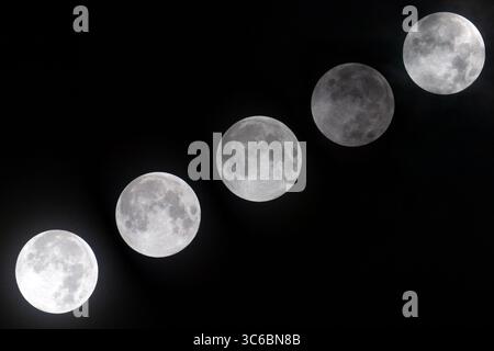 6. Juni 2020, Serpong, Banten, Indonesien: Sequenz der Mondfinsternis am Himmel von Süd-Tangerang, Banten, Indonesien. Menschen in Indonesien während der Pandemie Corona Virus Verbreitung genießen schöne Aussicht auf die penumbrale Mondfinsternis am frühen Morgen am Himmel. (Bild: © Donal Husni/ZUMA Wire) Stockfoto