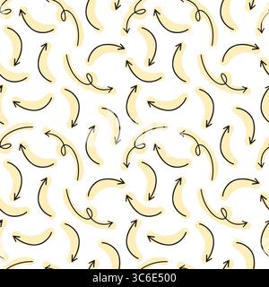 Handgezeichnete Pfeile nahtloses Muster. Schwarze und gelbe Pfeile im Sketch-Stil auf weißem Hintergrund. Kreativer abstrakter Hintergrund. Vektorabbildung. Stock Vektor