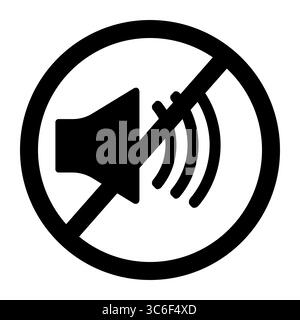 Schwarzes Lautstärkeregler-Symbol mit durchgestrichener Linie, das die Stummschaltung anzeigt Stock Vektor