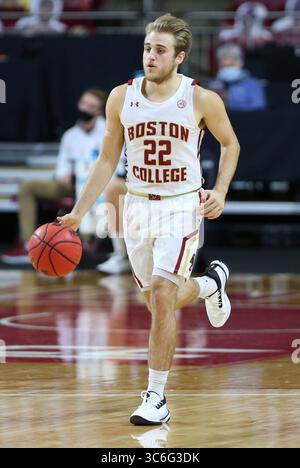 Januar 2021; Chestnut Hill, MA, USA; in Aktion während des NCAA-Basketballspiels zwischen Virginia Cavaliers und Boston College Eagles im Conte Forum. Anthony Nesmith/CSM(Credit Image: &Copy; Anthony Nesmith/CSM via ZUMA Wire) Stockfoto
