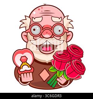 Altes stilvolles Mannporträt in runder Brille mit Bart und verdrehten oberen Schnurrbart-Spitzen - eine Linie Kunstvektor. Konzept stilvoller, modischer älterer Mann Stock Vektor