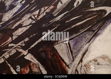 Eine Nahaufnahme eines modernen abstrakten expressionistischen Gemäldes, geeignet für eine Textur oder einen Hintergrund. Stockfoto