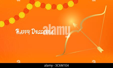 Indische Happy Holiday of Dushehra Dussehra Poster mit Bogen und Pfeilen. Vorlage Social Media Web Design Postkarte. Vektorabbildung. Stock Vektor