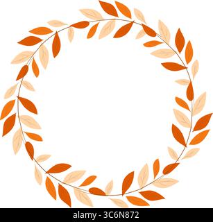 Rundkranz aus gelben und orangen Herbstzweigen und Blättern. Vektorillustration auf weißem Hintergrund mit Leerzeichen für Text. Perfekt für saisonale Karten und Designs Stock Vektor