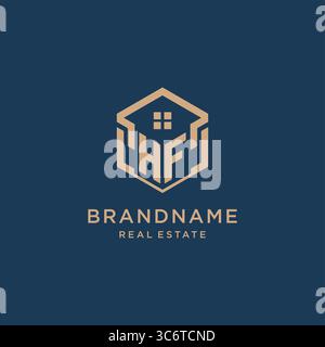 Initial HF sechseckiges Haus Dachform Symbol Logo Design Vektorgrafik Stock Vektor