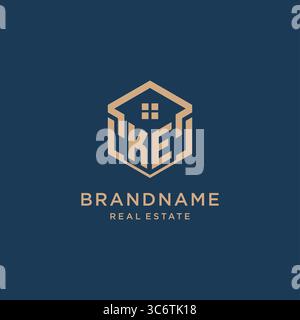 Erste KE sechseckige Haus Dachform Symbol Logo Design Vektorgrafik Stock Vektor