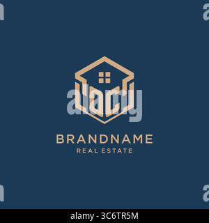 Ursprüngliche OC sechseckige Haus Dachform Symbol Logo Design Vektorgrafik Stock Vektor