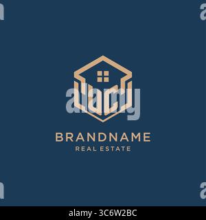 Erste UC sechseckige Haus Dachform Symbol Logo Design Vektorgrafik Stock Vektor
