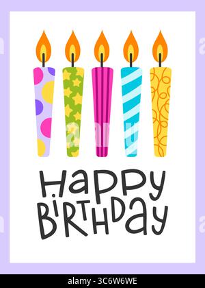 Geburtstagskarte mit Geburtstagskerzen und dem Text Happy Birthday, für Geburtstag und festliches Design. Stock Vektor