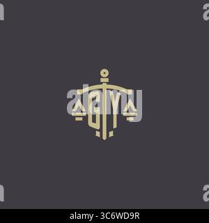 Anfängliches GY-Logo für Anwaltskanzlei und Anwalt mit kreativer Skala und Schwert Icon Design Vektor Grafik Vektor Grafik Stock Vektor