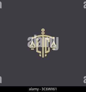 Anfängliches LC-Logo für Anwaltskanzlei und Anwalt mit kreativer Skala und Schwert-Icon-Design Vektor-Grafik Stock Vektor