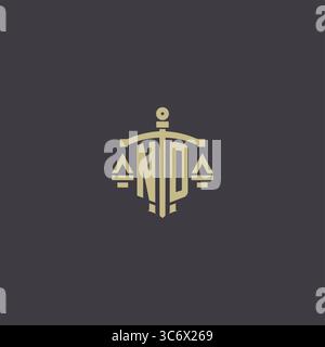 Initial ND Logo für Anwaltskanzlei und Anwalt mit kreativer Skala und Schwert Icon Design Vektor Grafik Vektor Grafik Stock Vektor