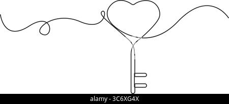 Einzeiliges Vorhängeschloss in Herzform und Key Line Art Symbol, Herz Key Key Key Line Line Symbol. Liebes- und romantisches Symbol. Vektorabbildung. Stock Vektor