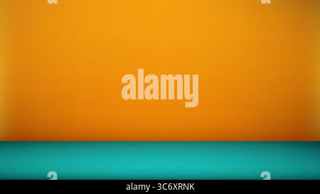 Minimale 3D-Szene mit glattem blauem Boden und leuchtendem orangefarbenem Farbverlauf, entwickelt für moderne Produktdisplays, Mockups und Branding-Grafiken i Stock Vektor