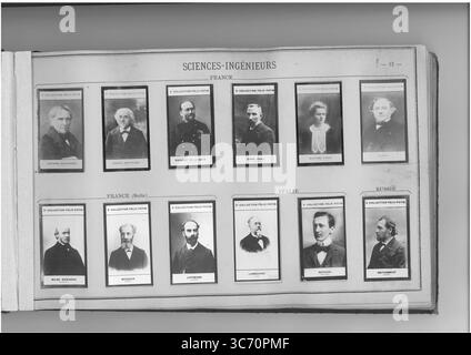 SAMMLUNG FELIX POTIN SCIENCES-INGENIEURS (oberste Reihe l-r) FRANKREICH: Becquerel (Antyoine-Cesar) 1788-1878 1875 - Bertrand (Joseph) 1822-1900 1845 - Bouquet de la Grye (Jean-Jacques-Anatole) 1827 - Curie (Pierre) 1859-1906 - Madame Curie (geb. Marie Sladowoska) 1867 - Dumas (Jean-Baptiste) 180-1884 (unterste Reihe l-r) FRANKREICH: Milne Edwards (Alphonse (1852-1907) Ippi (1845) Ippi) Ippi (Ipponse) Eppi (1835-1900) Ippi) Ippi (Ippi) Ippi (1836 Stockfoto