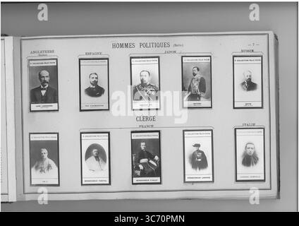 SAMMLUNG FELIX POTIN HOMMES POLITIQUES (oberste Reihe l-r) ANGLETERRE: Lord Lansdowne (Henry-Charles-Keith-Petty-Fitzmaurice) 1845 ESPAGNE: Almodovar del Rio (Carlos-Alfonse-Francisco 1849 d'Assise duc 1835 d') 1850-1906 JAPON: Marquis Ito (Hirobumi) 1840 - Motono (Itchiro 1827-1891) 1861 RUSSIE: Witte (Sergius 1841-1896 1818-1905 Stockfoto